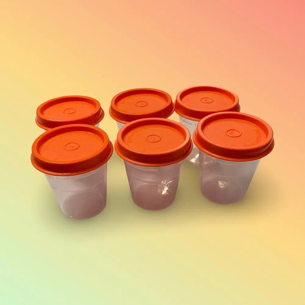 Vintage Tupperware Midgets Containers Set of 6 Orange Lids Seals 4789A 201 USA